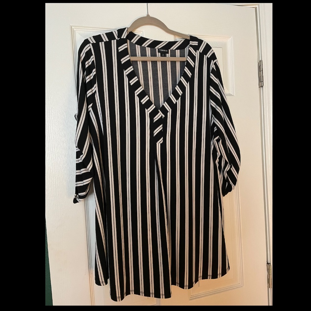 Cream and Black Striped Blouse